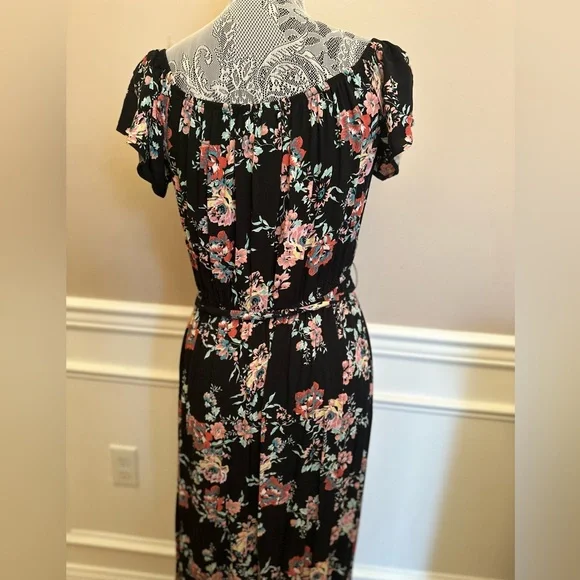 Xhilaration Women’s Black Floral Faux Wrap High Low Dress - Medium - Picture 8 of 10